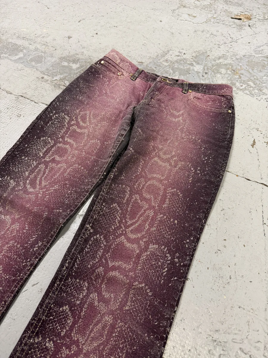 AW1999 Roberto Cavalli Python Purple Straight Denim Jeans - Image 8