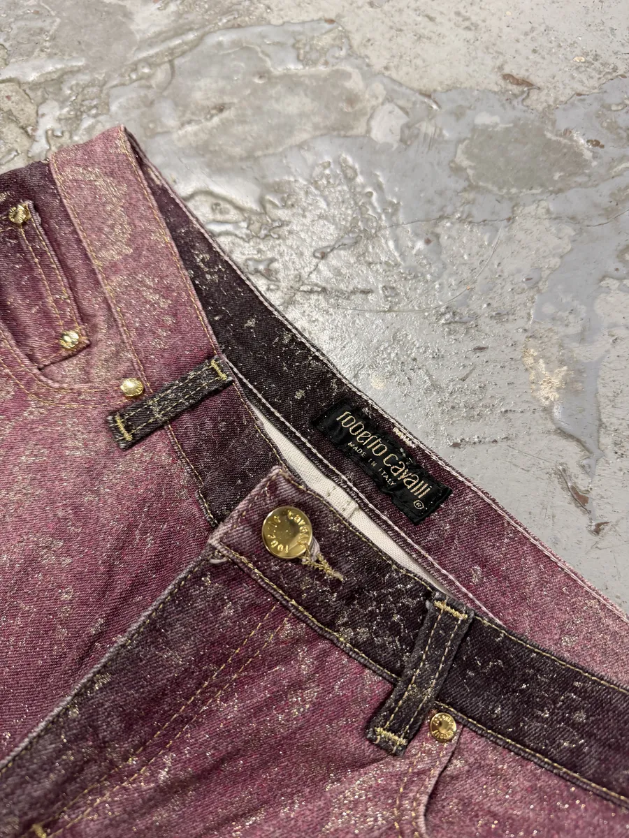 AW1999 Roberto Cavalli Python Purple Straight Denim Jeans - Image 9
