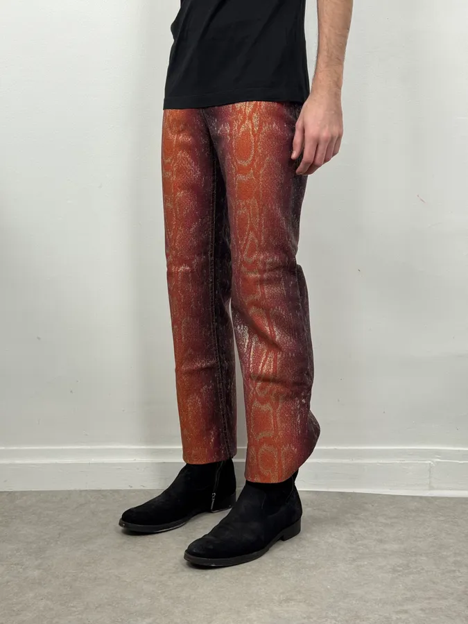 AW1999 Roberto Cavalli Red Legend Python Effect Gold Pants - Image 5