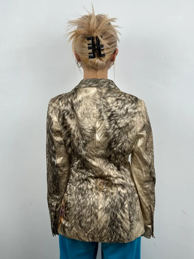 AW1999 Roberto Cavalli Wolf Fur Effect Beige Blazer Jacket - Image 3