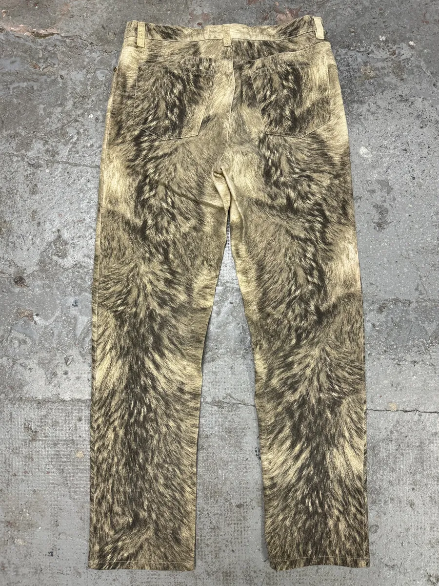 AW1999 Roberto Cavalli Wolf Fur Effect Beige Pants - Image 4