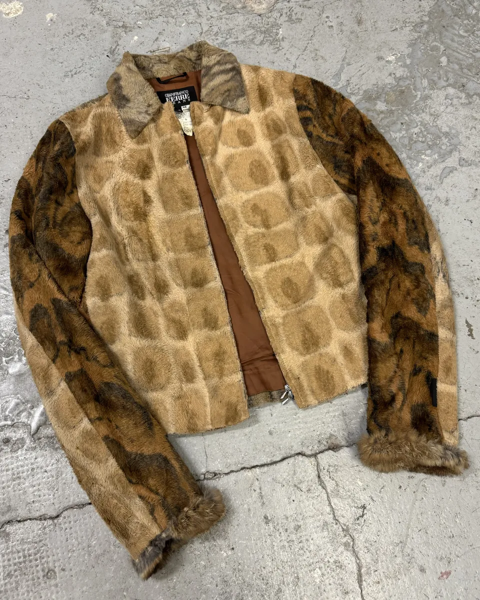 AW2000 Gianfranco Ferre Leopard Rabbit Fur Effect Jacket - Image 3