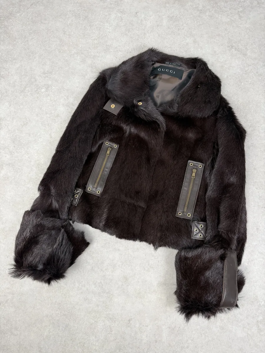 AW2000 Gucci Brown Marmot Fur Leather Jacket by Tom Ford - Image 8