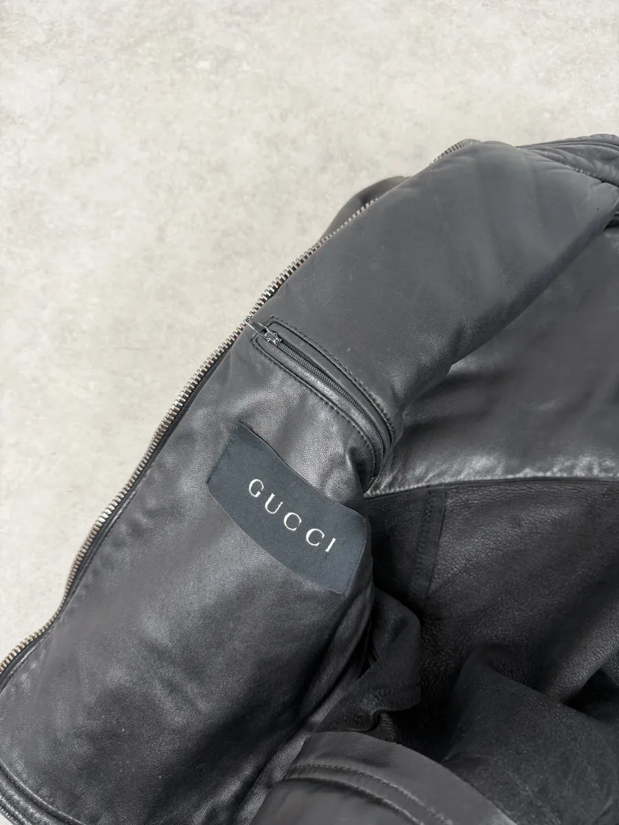 AW2000 Gucci Spiral Tornado Zip Black Leather Jacket by Tom Ford - Image 13