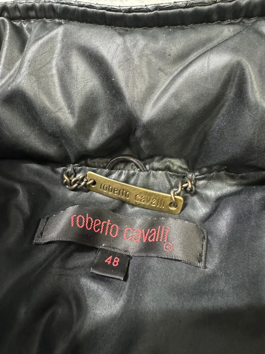 AW2000 Roberto Cavalli Asymmetrical Ninja Python Dark Green Puffer Leather Jacket - Image 10