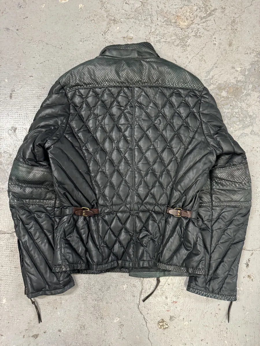 AW2000 Roberto Cavalli Asymmetrical Ninja Python Dark Green Puffer Leather Jacket - Image 2