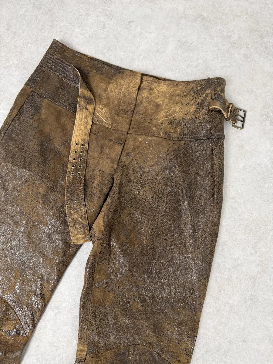 AW2000 Roberto Cavalli Brown Eroded Leather Burnt Pants - Image 15