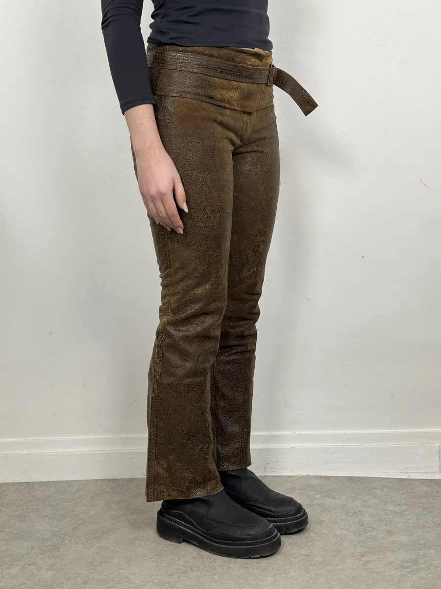 AW2000 Roberto Cavalli Brown Eroded Leather Burnt Pants - Image 5