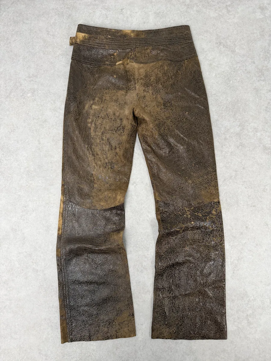 AW2000 Roberto Cavalli Brown Eroded Leather Burnt Pants - Image 8