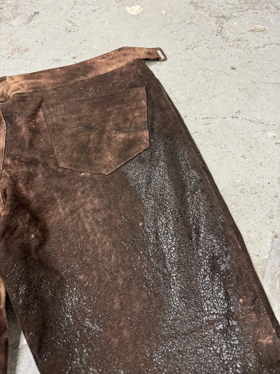 AW2000 Roberto Cavalli Brown Eroded Leather Premium Pants - Image 6