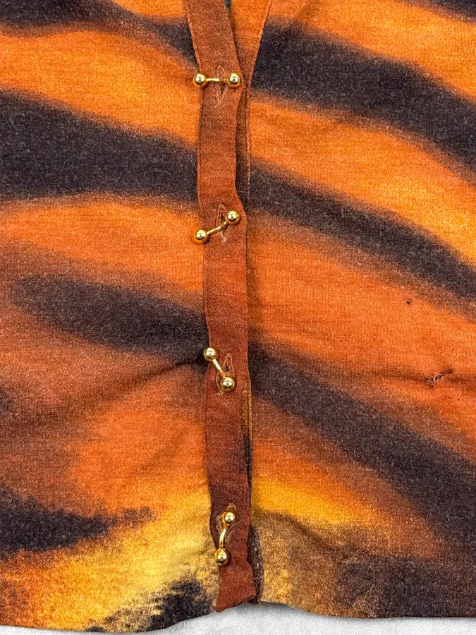 AW2000 Roberto Cavalli Orange Tiger Print Piercings Cardigan - Image 8