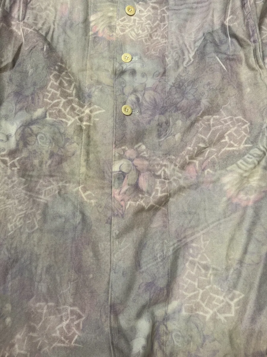 AW2000 Yohji Yamamoto Wool Flowers Faded Purple Trench Coat - Image 10