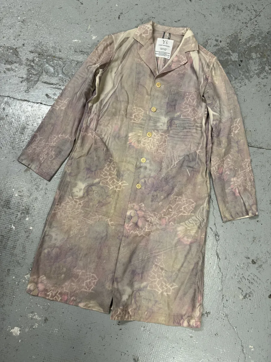 AW2000 Yohji Yamamoto Wool Flowers Faded Purple Trench Coat - Image 9