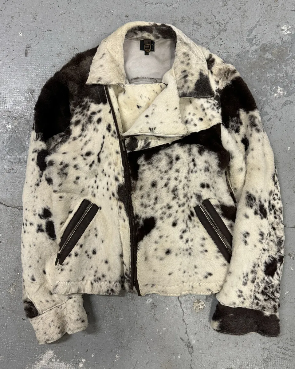AW2001 Cavalli Caw Effect Asymmetrical Fur Biker Jacket - Image 3