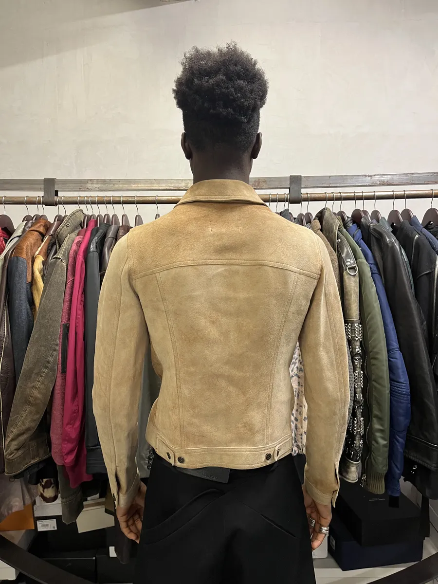 AW2001 Dolce & Gabbana Beige Premium Leather Trucker Jacket - Image 4