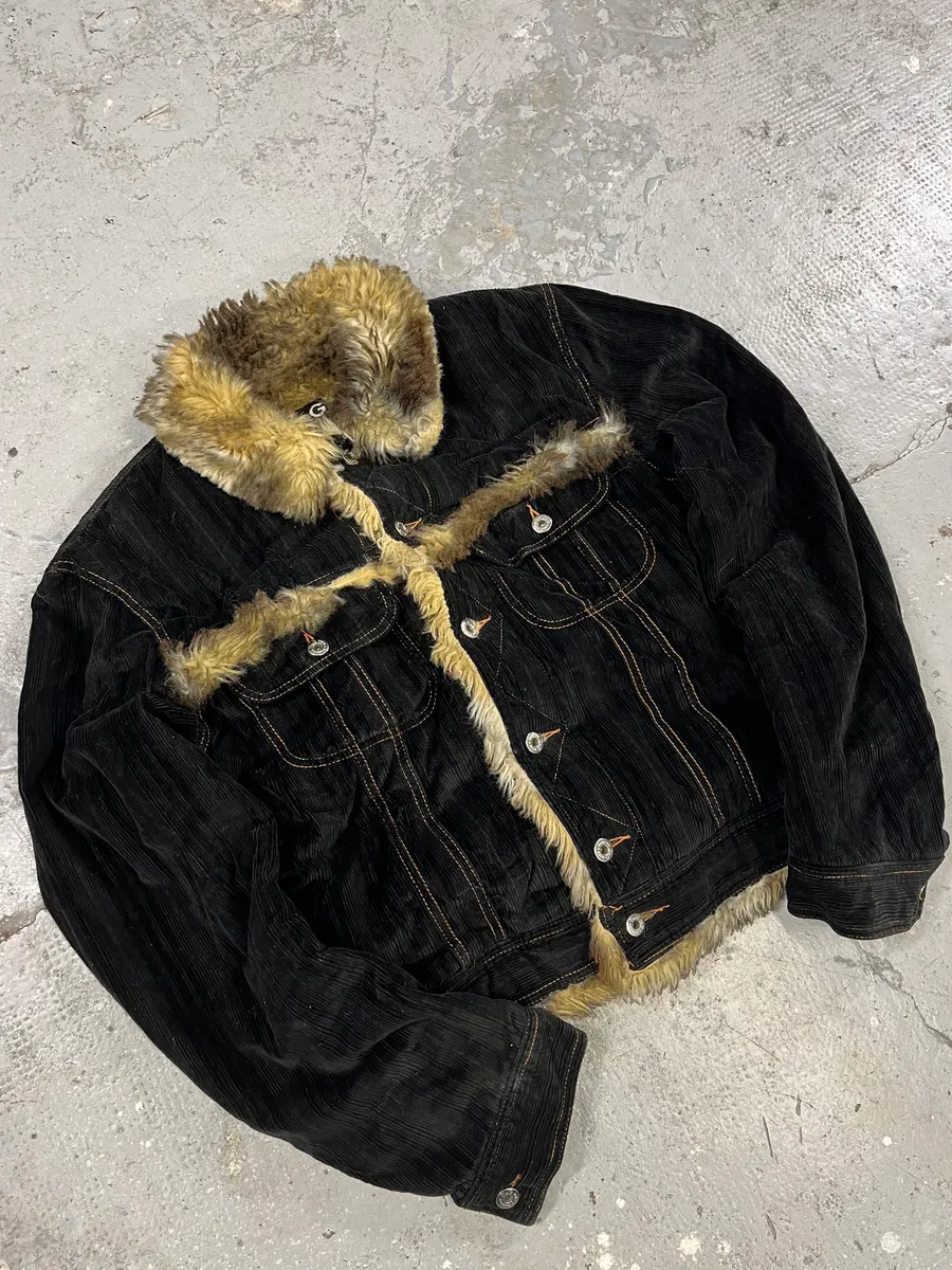 AW2001 Dolce & Gabbana Black Fur Corduroy Jacket - Image 3