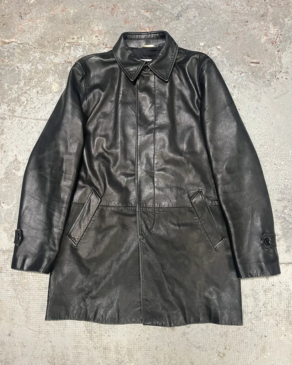 AW2001 Dolce & Gabbana Black Leather Minimalist Long Jacket
