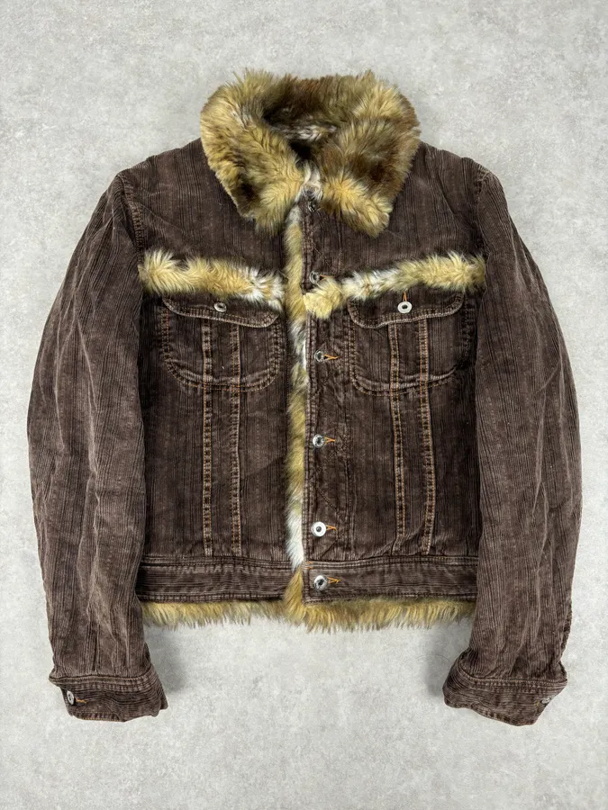 AW2001 Dolce & Gabbana Brown Corduroy Fur Jacket