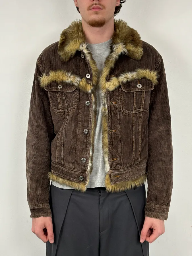 AW2001 Dolce & Gabbana Brown Corduroy Fur Jacket - Image 2