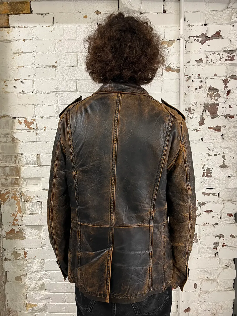 AW2001 Dolce & Gabbana Brown Eroded Leather Officer Buttoned Jacket - Image 2