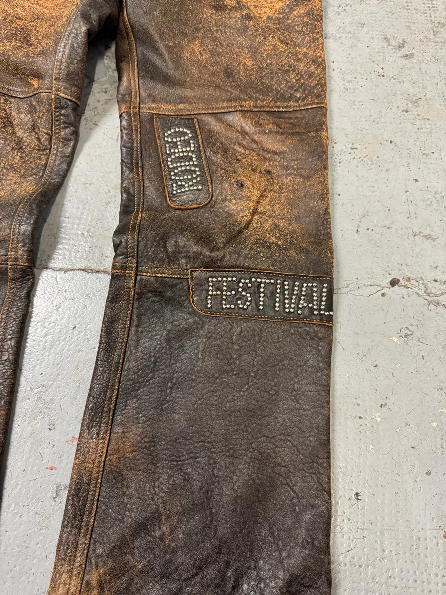 AW2001 Dolce & Gabbana Brown Eroded Studded Leather Texas Rodeo Festival Pants - Image 6