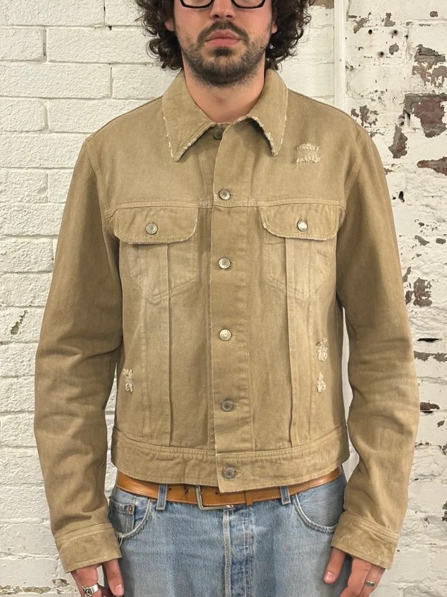 AW2001 Dolce & Gabbana Distressed Beige Denim Jacket - Image 2