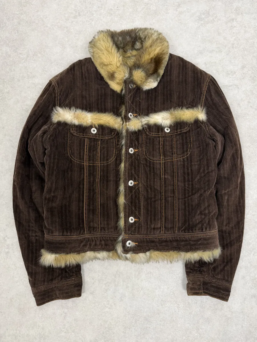 AW2001 Dolce & Gabbana Faux Fur Brown Corduroy Jacket