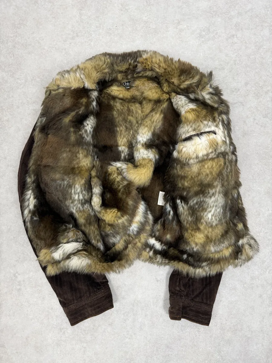 AW2001 Dolce & Gabbana Faux Fur Brown Corduroy Jacket - Image 2