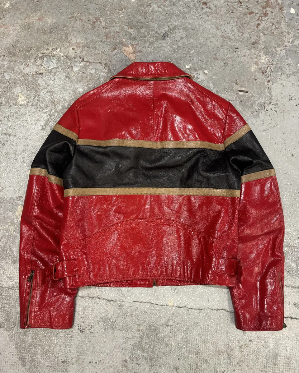 AW2001 Dolce & Gabbana Premium Red Vinyl Leather Biker Jacket - Image 2
