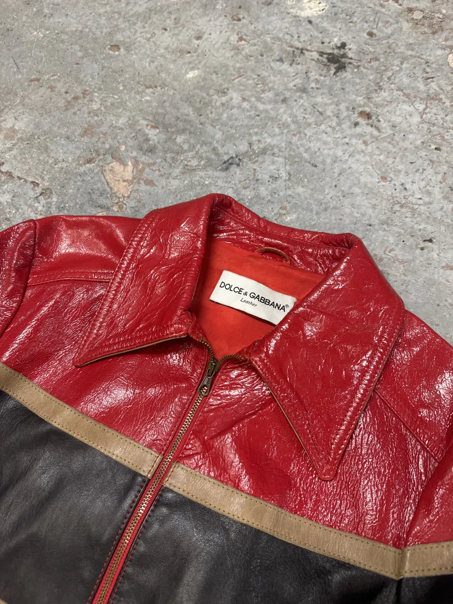 AW2001 Dolce & Gabbana Premium Red Vinyl Leather Biker Jacket - Image 7