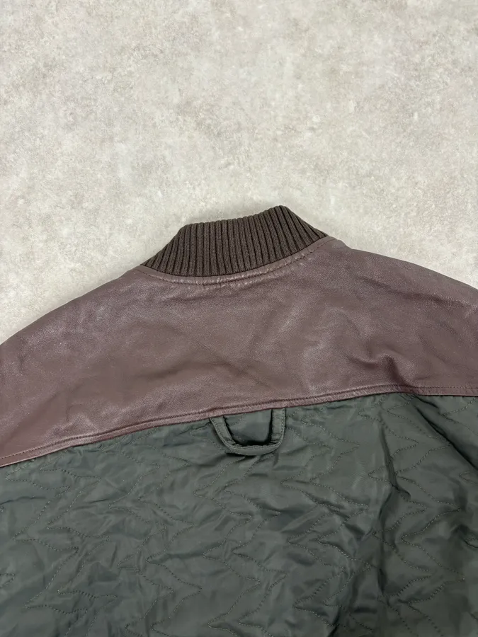 AW2001 Dolce & Gabbana Quilted Olive Hybrid Leather Bomber Jacket - Image 6