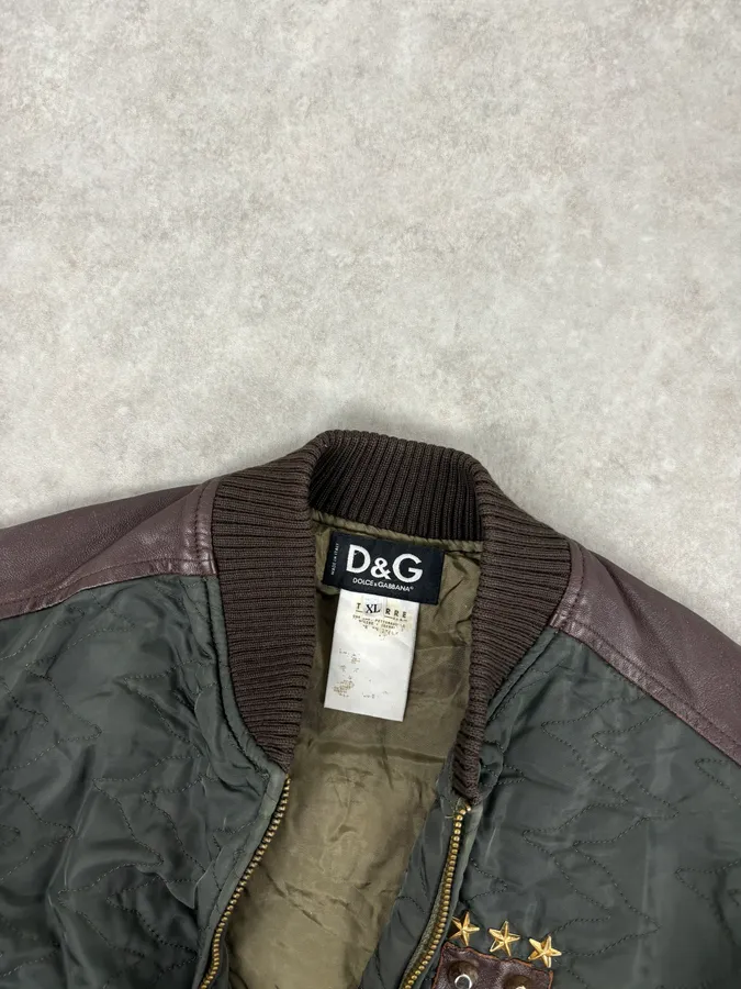 AW2001 Dolce & Gabbana Quilted Olive Hybrid Leather Bomber Jacket - Image 8