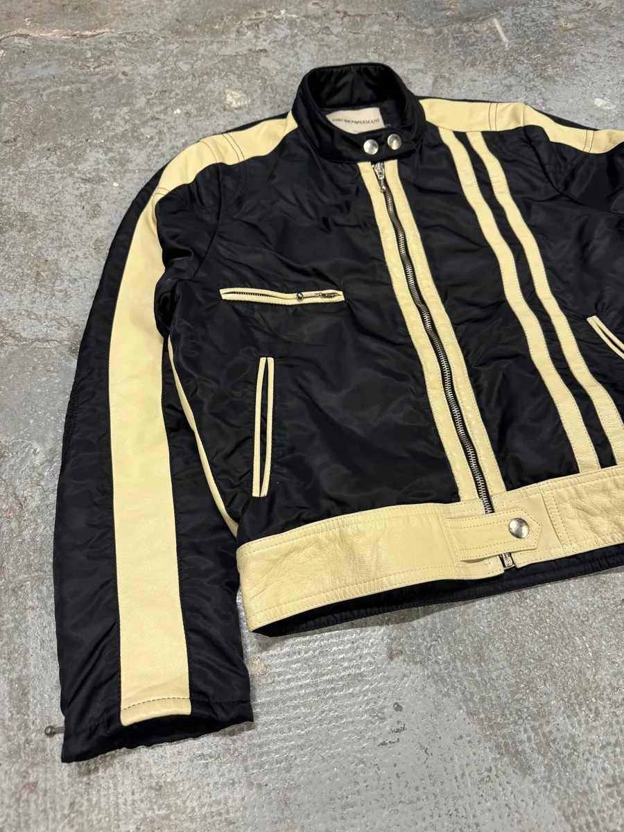 AW2001 Emporio Armani Racer Biker Hybrid Nylon Cropped Leather Jacket - Image 5