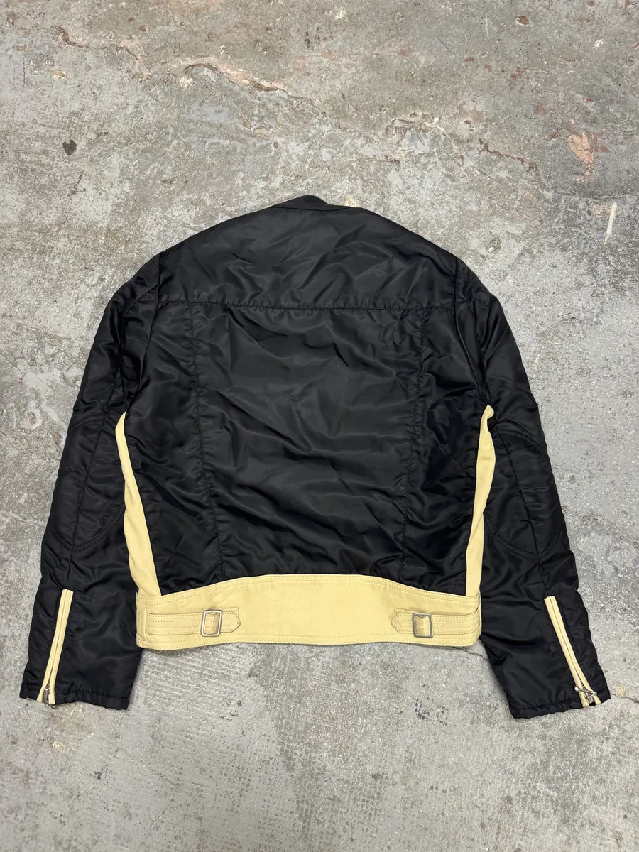 AW2001 Emporio Armani Racer Biker Hybrid Nylon Cropped Leather Jacket - Image 6