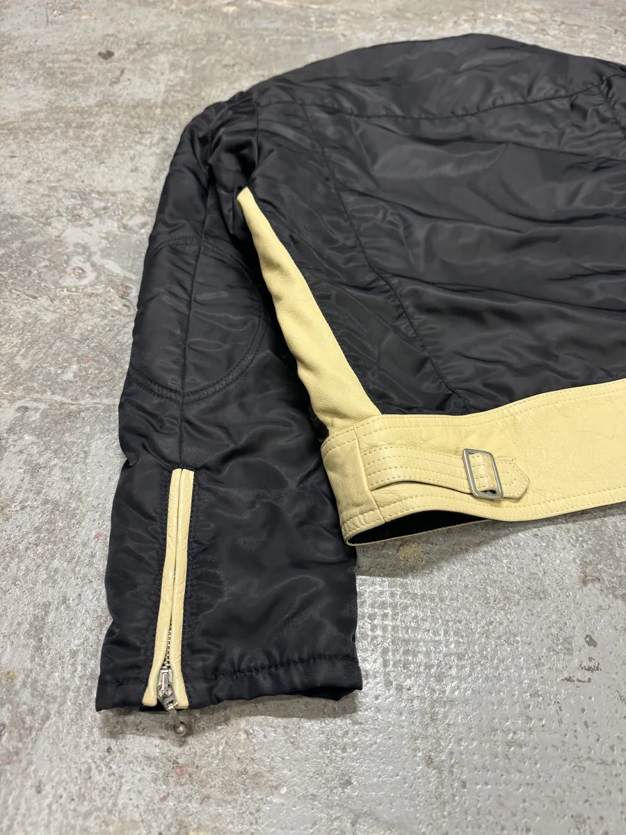 AW2001 Emporio Armani Racer Biker Hybrid Nylon Cropped Leather Jacket - Image 9