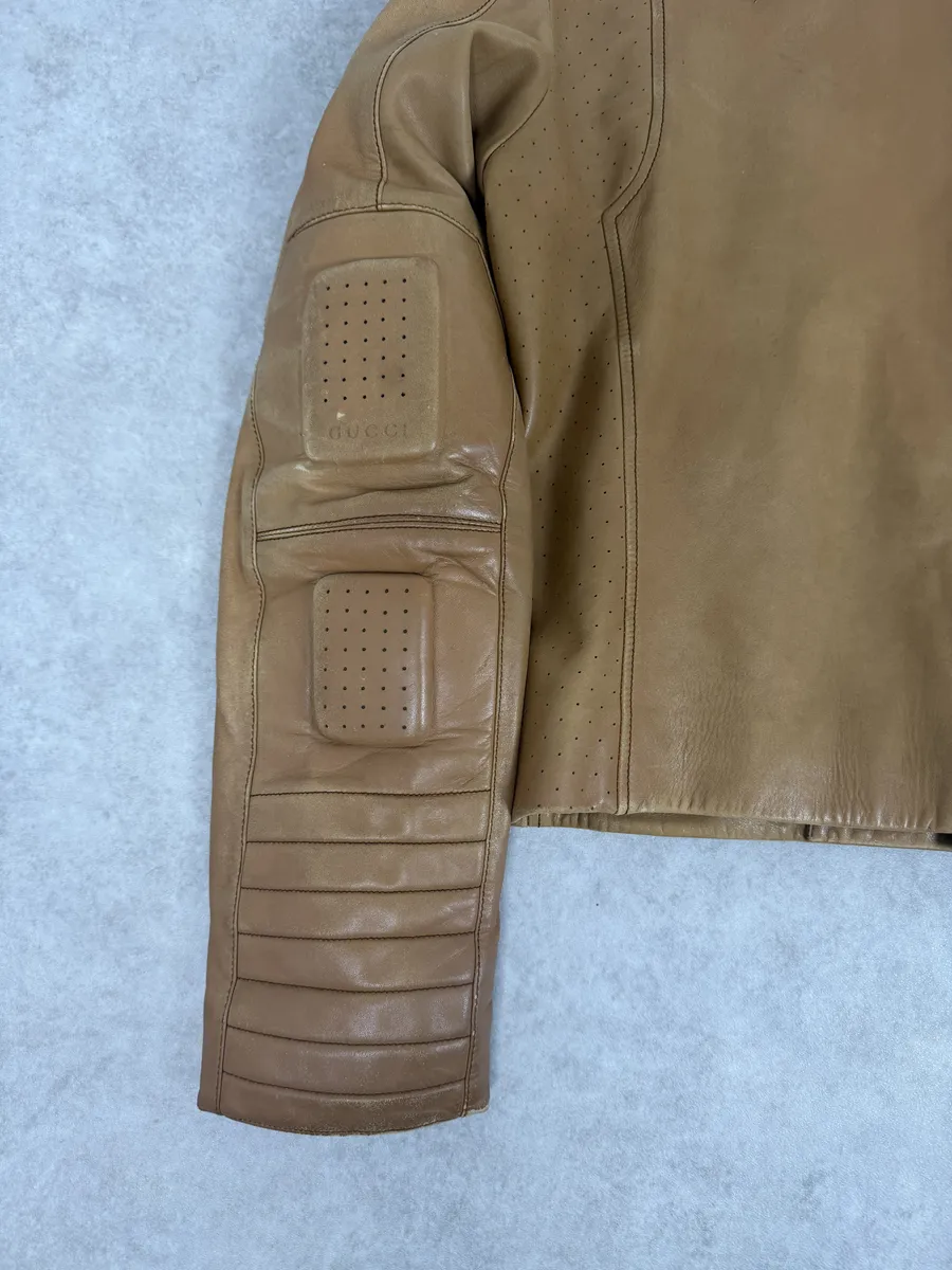 AW2001 Gucci Beige Paded Leither Biker Jacket by Tom Ford - Image 7