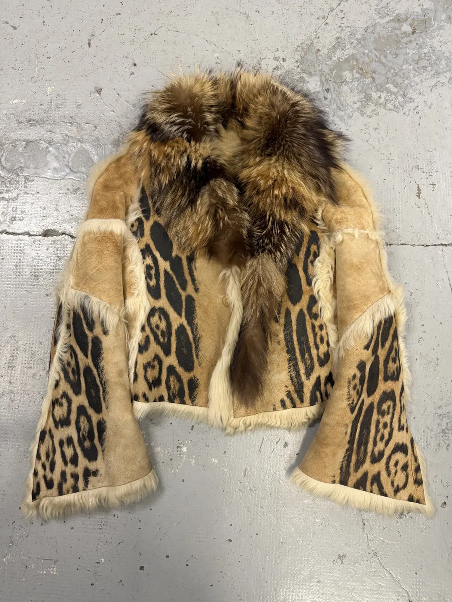 AW2001 Roberto Cavalli Beige Fur Leather Royal Leopard Jacket - Image 5