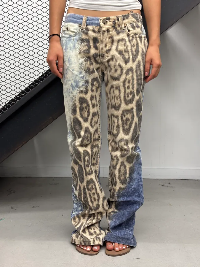 AW2001 Roberto Cavalli Beige Leopard Print Ocean Pants - Image 2