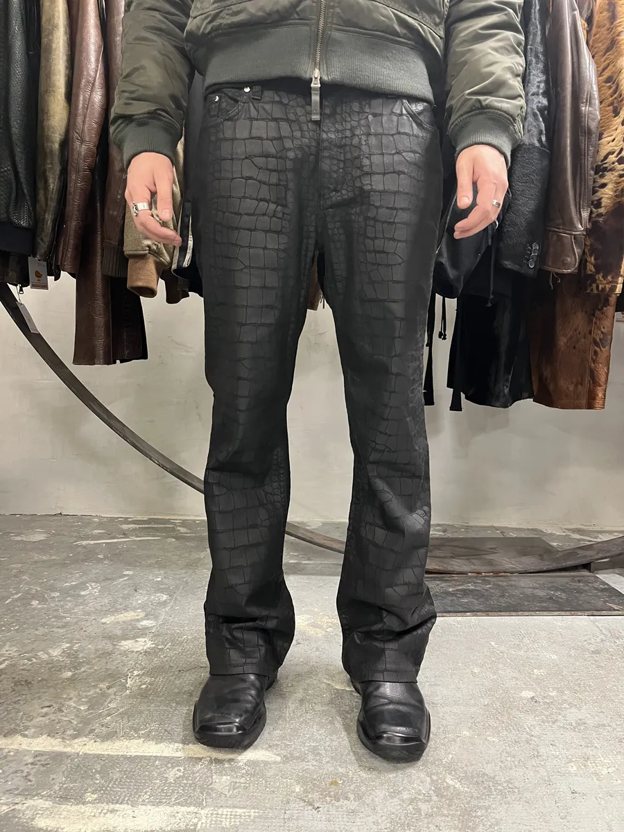 AW2001 Roberto Cavalli Black Crocodile Effect Pants - Image 2