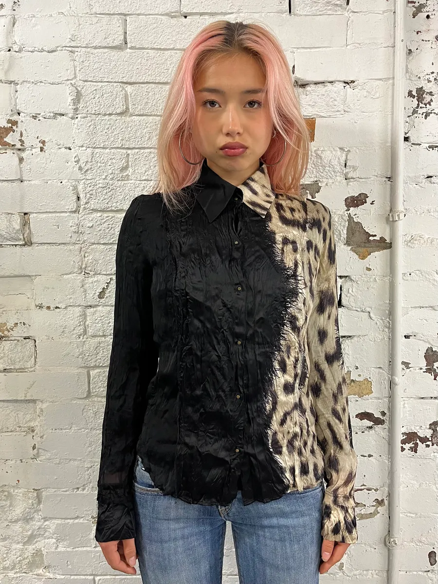 AW2001 Roberto Cavalli Black Silk Leopard Print Shirt - Image 2
