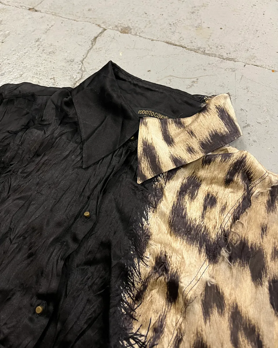 AW2001 Roberto Cavalli Black Silk Leopard Print Shirt - Image 5