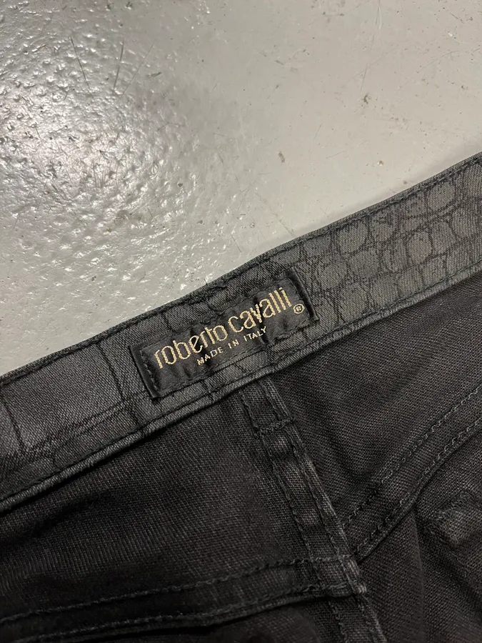 AW2001 Roberto Cavalli Crocodile Effect Black Pants - Image 10