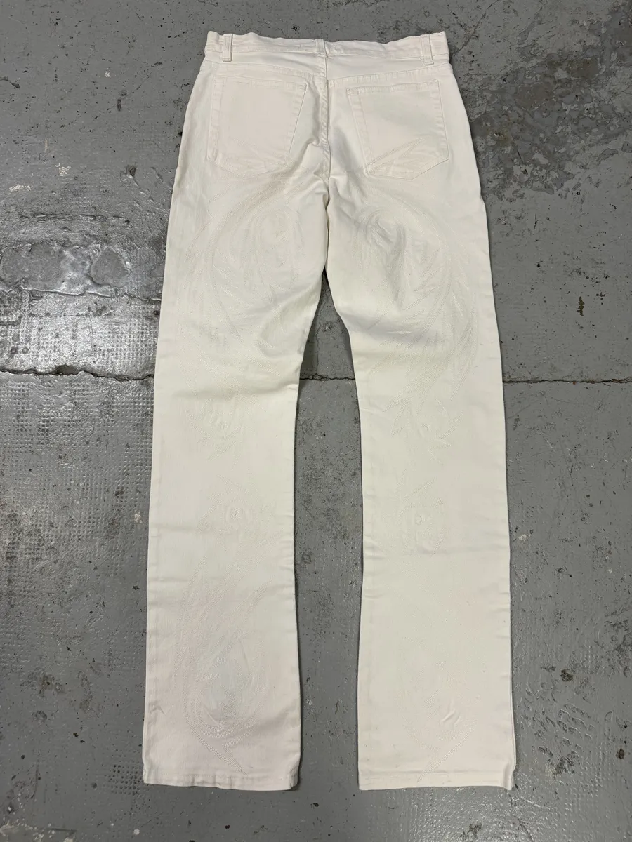 AW2001 Roberto Cavalli Dragon Embroidered White Denim Jeans - Image 6