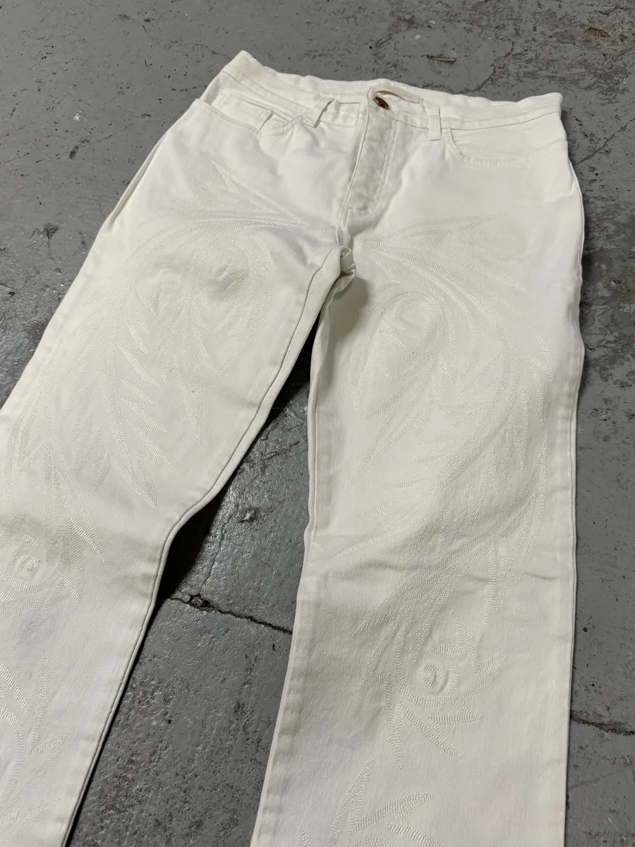 AW2001 Roberto Cavalli Dragon Embroidered White Denim Jeans - Image 9