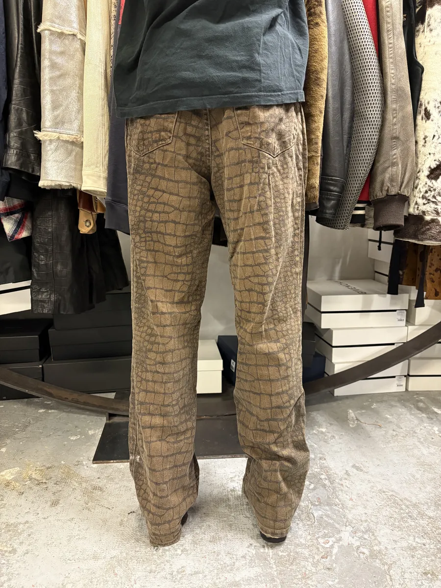 AW2001 Roberto Cavalli Khaki Crocodile Effect Pants - Image 2