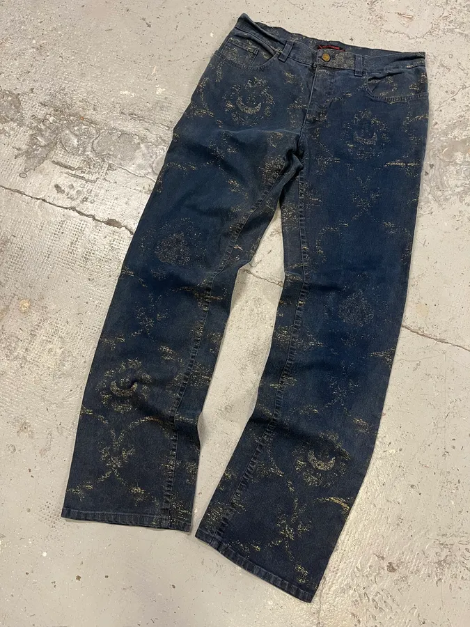 AW2001 Roberto Cavalli Navy Old Symbols Pants - Image 5