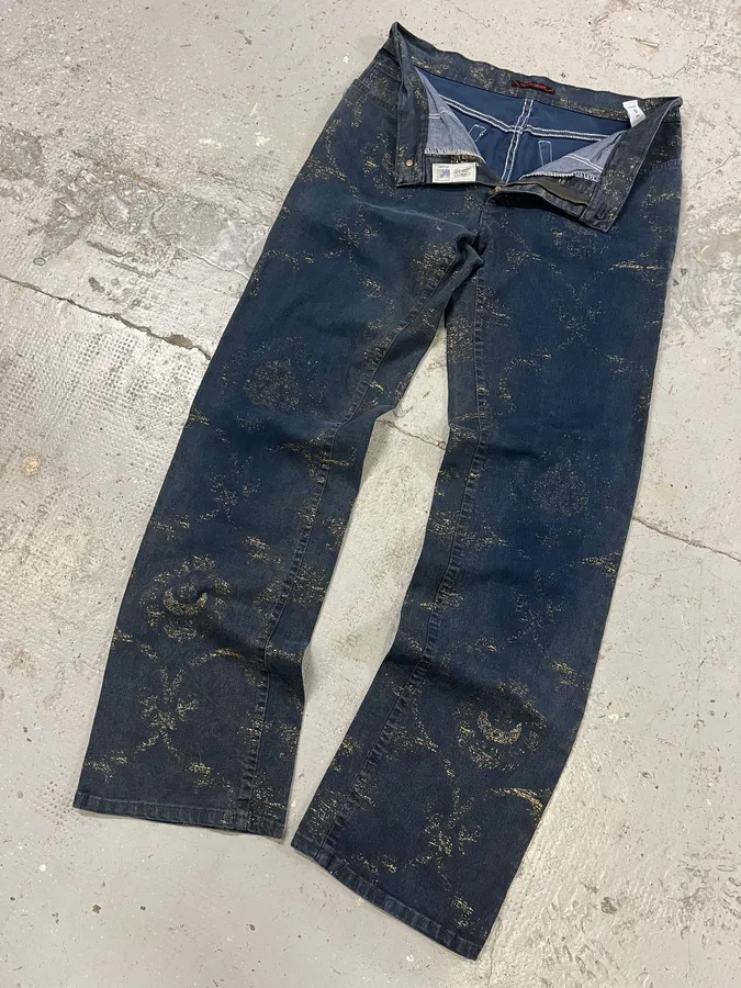 AW2001 Roberto Cavalli Navy Old Symbols Pants - Image 6