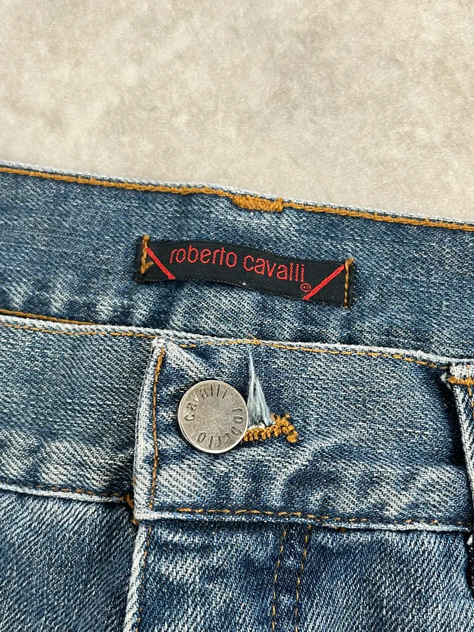 AW2001 Roberto Cavalli Royal Wings Embroidered Blue Denim Jeans - Image 12