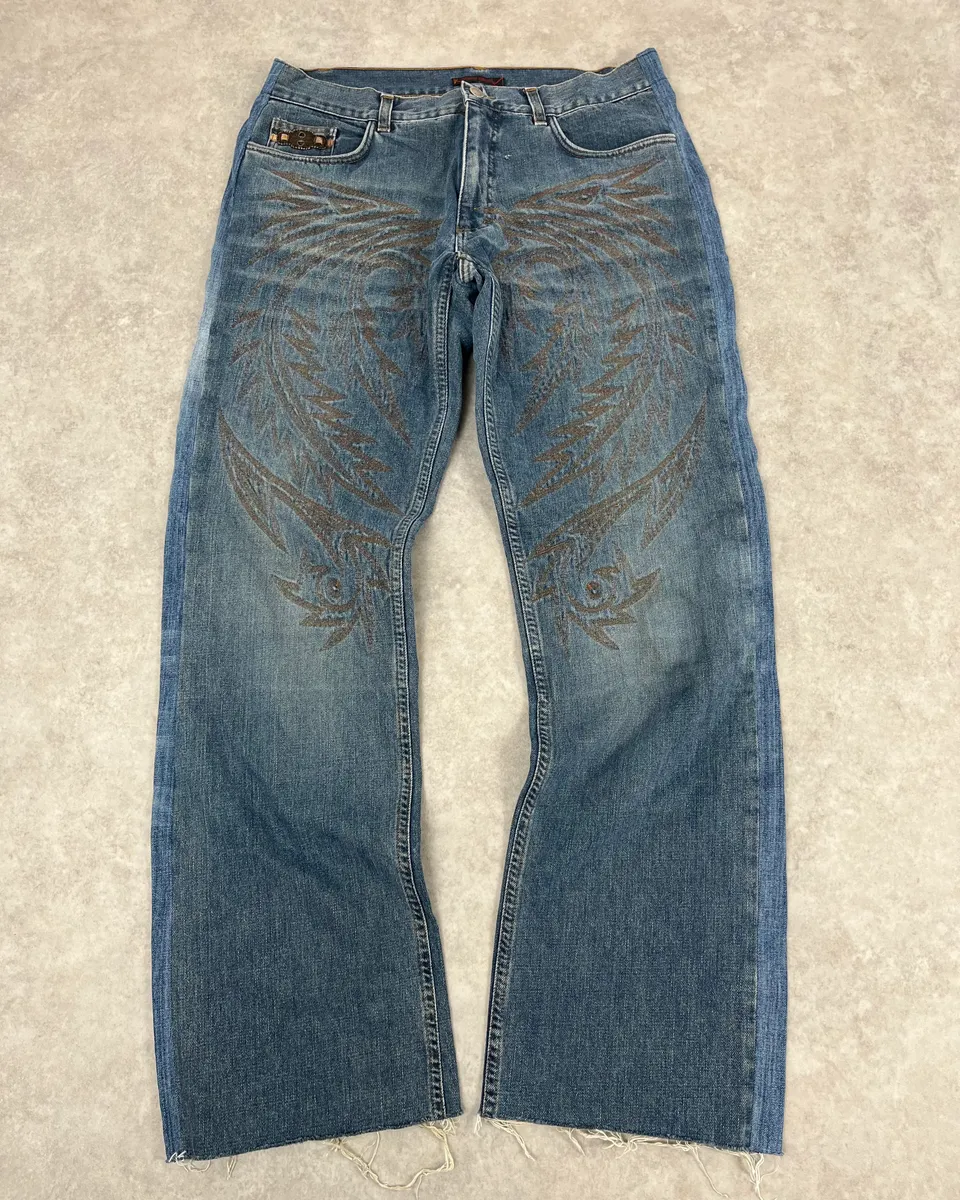 AW2001 Roberto Cavalli Royal Wings Embroidered Blue Denim Jeans - Image 2