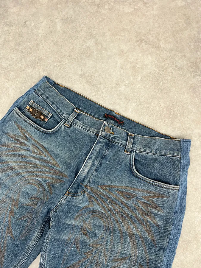 AW2001 Roberto Cavalli Royal Wings Embroidered Blue Denim Jeans - Image 6